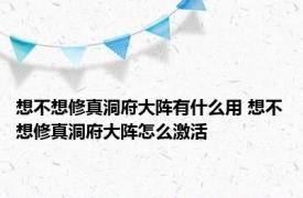 想不想修真洞府大阵有什么用 想不想修真洞府大阵怎么激活