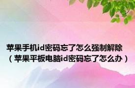 苹果手机id密码忘了怎么强制解除（苹果平板电脑id密码忘了怎么办）