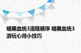 暗黑血统3流程顺序 暗黑血统3游玩心得小技巧