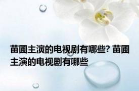 苗圃主演的电视剧有哪些? 苗圃主演的电视剧有哪些