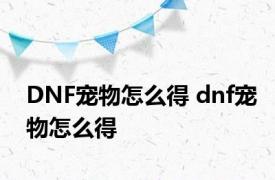 DNF宠物怎么得 dnf宠物怎么得 