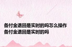 备付金退回是实时的吗怎么操作 备付金退回是实时的吗