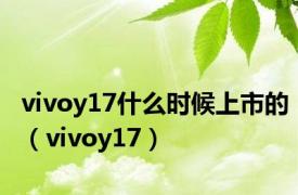 vivoy17什么时候上市的（vivoy17）