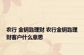 农行 金钥匙理财 农行金钥匙理财客户什么意思