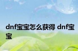 dnf宝宝怎么获得 dnf宝宝 