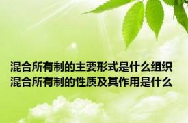 混合所有制的主要形式是什么组织 混合所有制的性质及其作用是什么