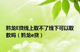 黔龙E贷线上取不了线下可以取款吗（黔龙e贷）