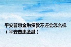 平安普惠金融贷款不还会怎么样（平安普惠金融）