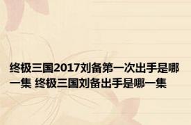 终极三国2017刘备第一次出手是哪一集 终极三国刘备出手是哪一集