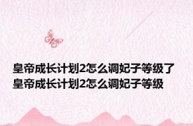 皇帝成长计划2怎么调妃子等级了 皇帝成长计划2怎么调妃子等级