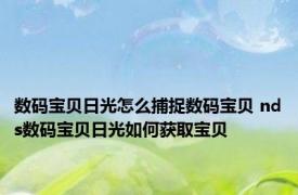 数码宝贝日光怎么捕捉数码宝贝 nds数码宝贝日光如何获取宝贝