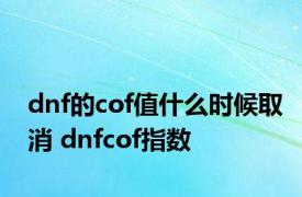 dnf的cof值什么时候取消 dnfcof指数 