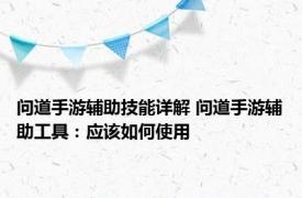 问道手游辅助技能详解 问道手游辅助工具：应该如何使用