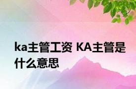 ka主管工资 KA主管是什么意思