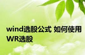 wind选股公式 如何使用WR选股