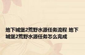 地下城堡2荒野水源任务流程 地下城堡2荒野水源任务怎么完成