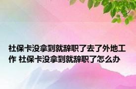 社保卡没拿到就辞职了去了外地工作 社保卡没拿到就辞职了怎么办