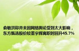 俞敏洪称并未因网络舆论受到太大影响，东方甄选股价较董宇辉离职时回升45.7%