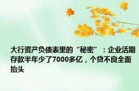 大行资产负债表里的“秘密”：企业活期存款半年少了7000多亿，个贷不良全面抬头