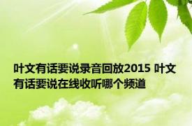 叶文有话要说录音回放2015 叶文有话要说在线收听哪个频道