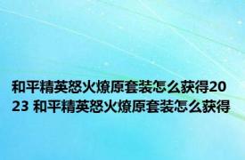 和平精英怒火燎原套装怎么获得2023 和平精英怒火燎原套装怎么获得