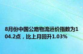 8月份中国公路物流运价指数为104.2点，比上月回升1.03%