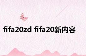 fifa20zd fifa20新内容