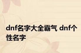 dnf名字大全霸气 dnf个性名字 