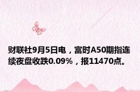 财联社9月5日电，富时A50期指连续夜盘收跌0.09%，报11470点。