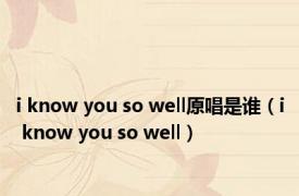 i know you so well原唱是谁（i know you so well）